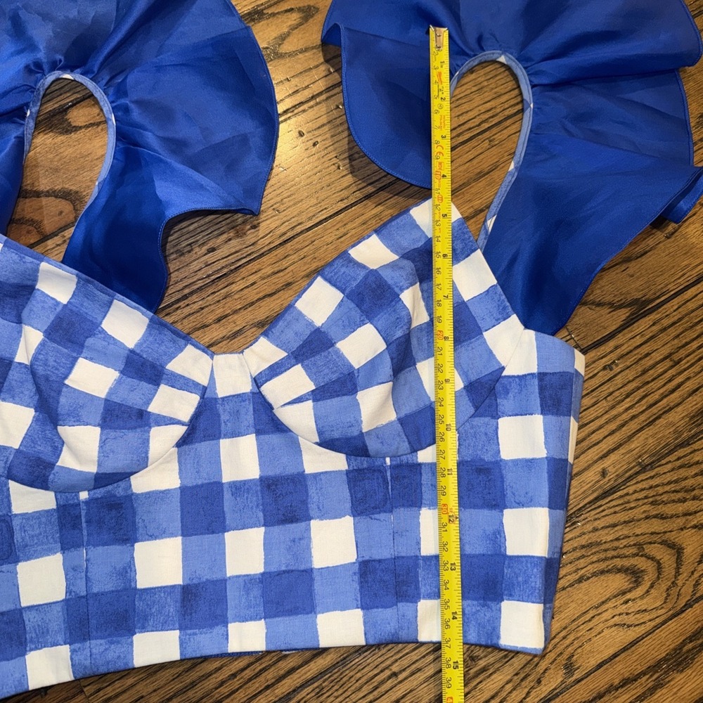 Neubyrne Women's Gingham Plaid Crop Blue White Check Medium Back Zip Bralette - Picture 7 of 9